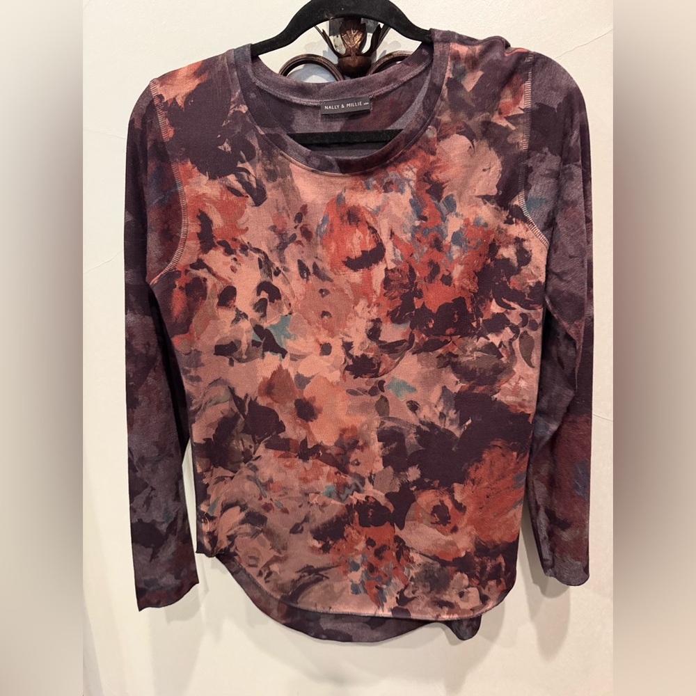 Nally & Millie Burgundy and Rust Floral Long-Sleeve Top